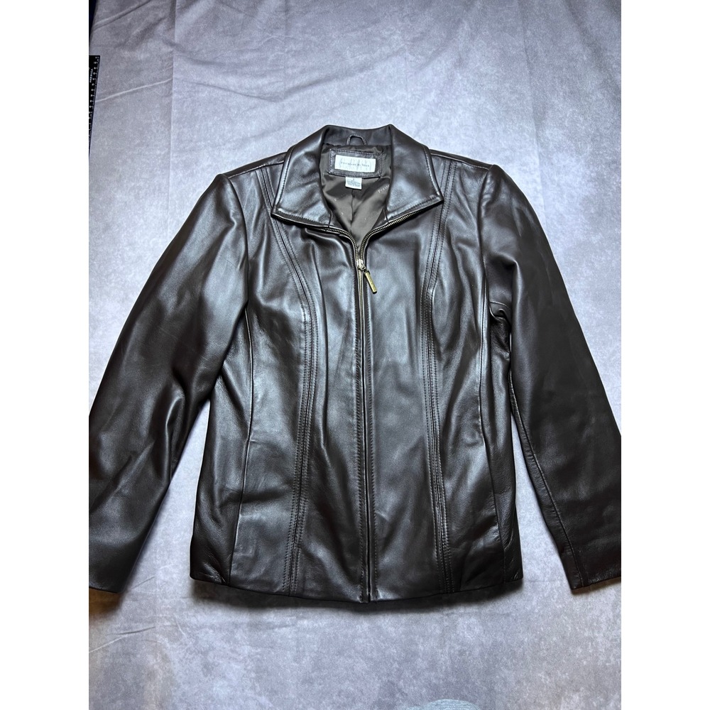 Preston & York Leather Jacket Womens Small Brown Lambskin Zip Up Collared